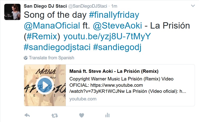 San Diego Dj Staci Twitter Song of Day 2 24 17