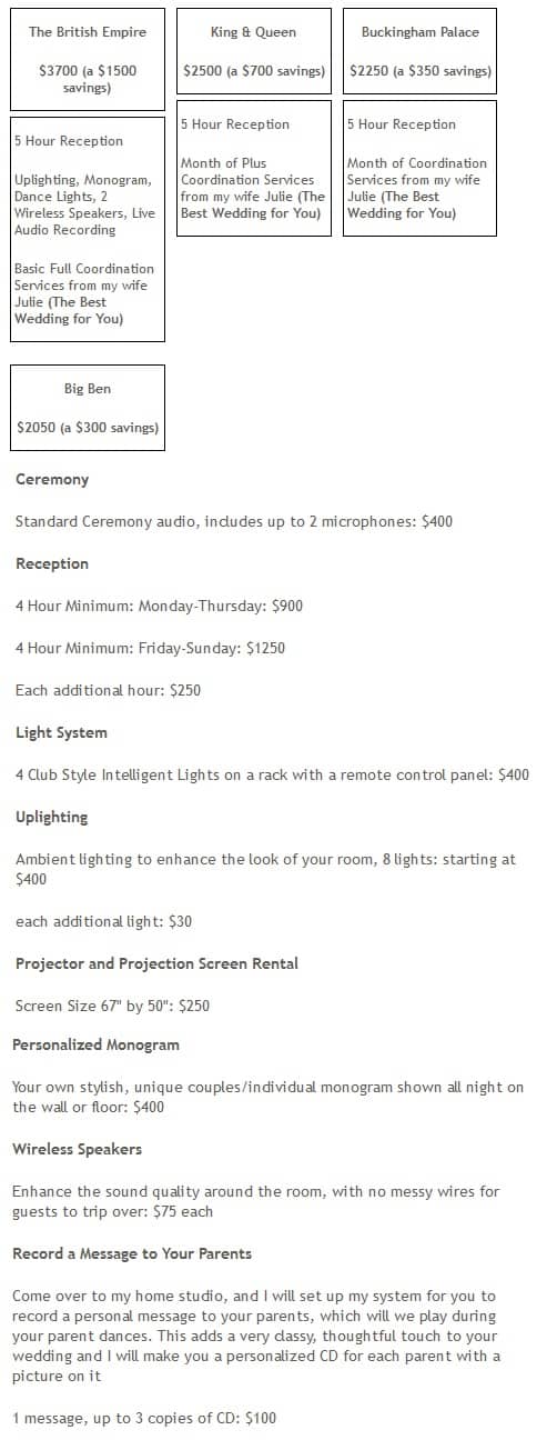 san diego wedding dj prices Elite British DJ