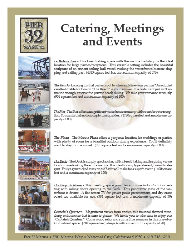 San Diego Venue Price List -Pier 32 Marina Waterfront Grill