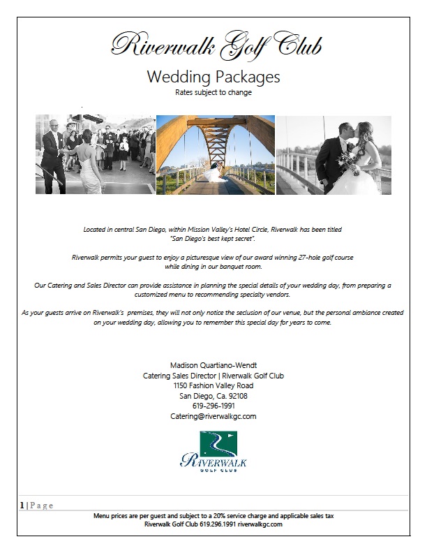 San Diego Venue Price List -Riverwalk Golf Club
