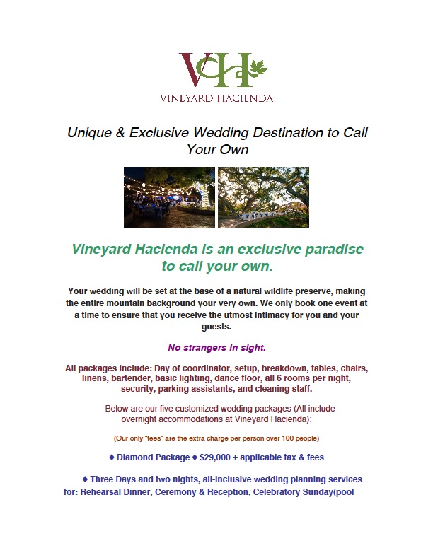 San Diego Venue Price List -Vineyard Hacienda