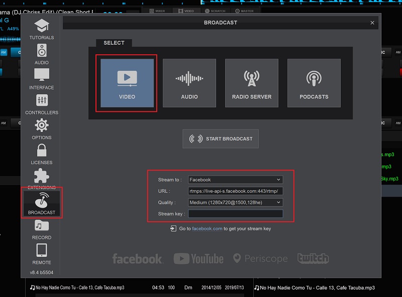 Virtual DJ Facebook Broadcast Set Up